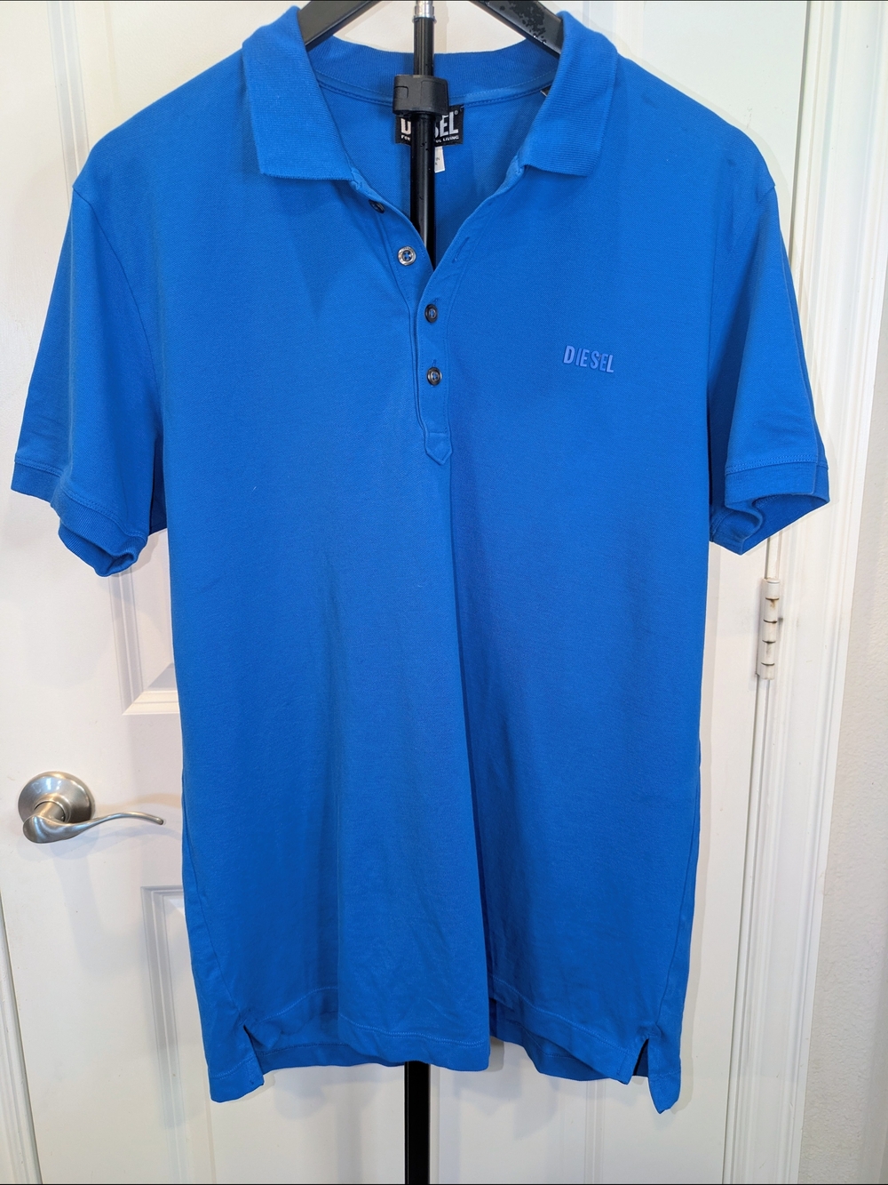 Diesel Men's XL Blue Pique Polo Shirt Logo Short Sleeve Designer